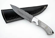 Drop Point Damascus Hunting Knife with White & Gray German Micarta Skinning Custom Knives with Leather Sheath