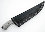 Drop Point Damascus Hunting Knife with White & Gray German Micarta Skinning Custom Knives with Leather Sheath