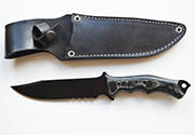 Large Black Bowie Hunting Knife 1095 Serrated with Black & Gray Micarta Custom Knives with Leather Sheath