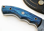 Raindrop Damascus Tracker Knife Hunting Knives Blue Wood Handle Blank +Sheath