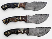 Ladder Damascus Tracker Knife Hunting Knives Ram Horn Handle with Wood Inlay Blank +Sheath