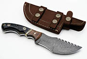 Ladder Damascus Tracker Knife Hunting Knives Ram Horn Handle with Wood Inlay Blank +Sheath