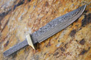 Clip Point Bowie Damascus Knife Blank Blade Partial Tang with Brass Bolster Hunting Skinning Skinner